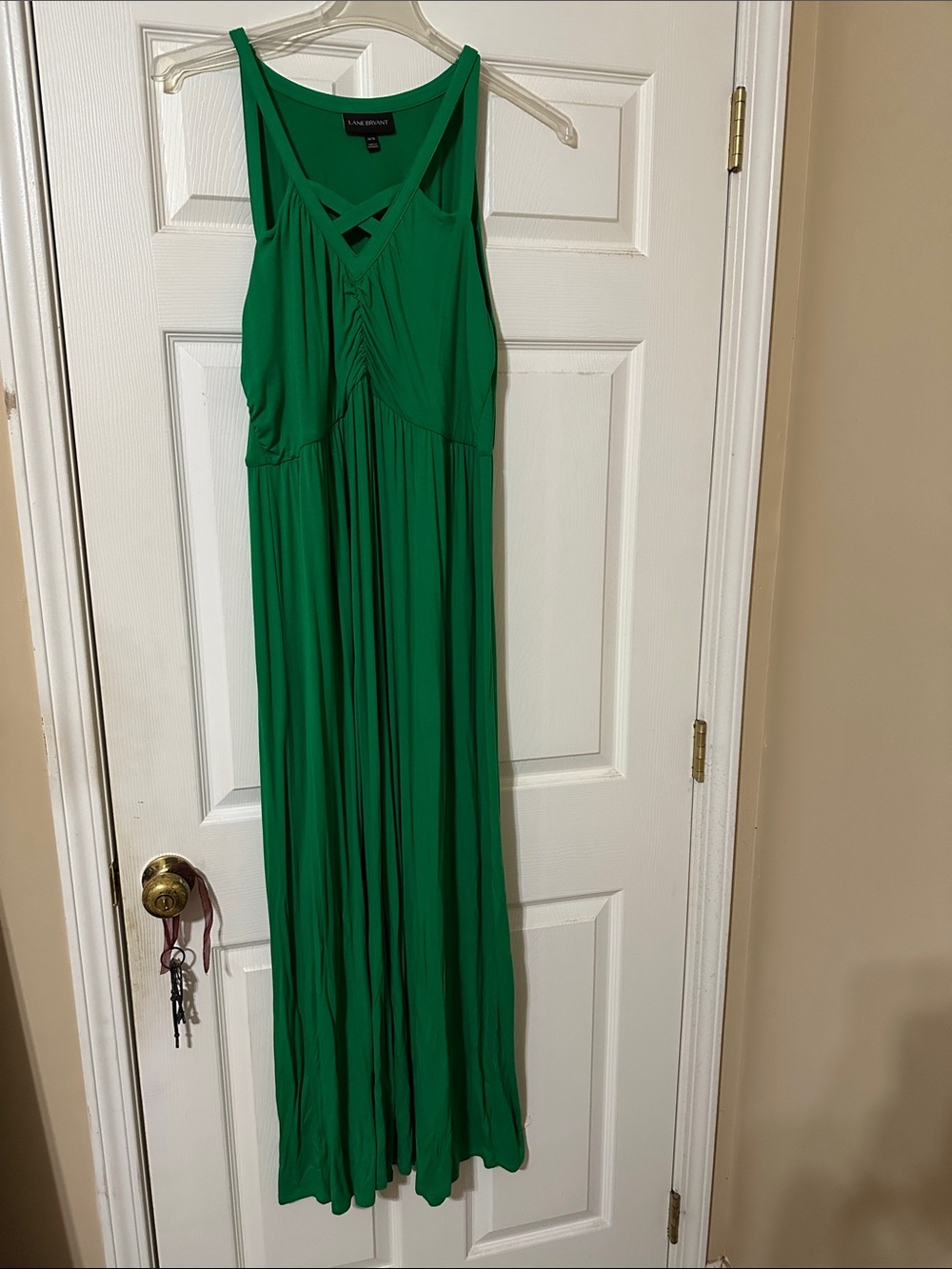 Lane Bryant Emerald Green Sleeveless Maxi Dress with Crisscross Front